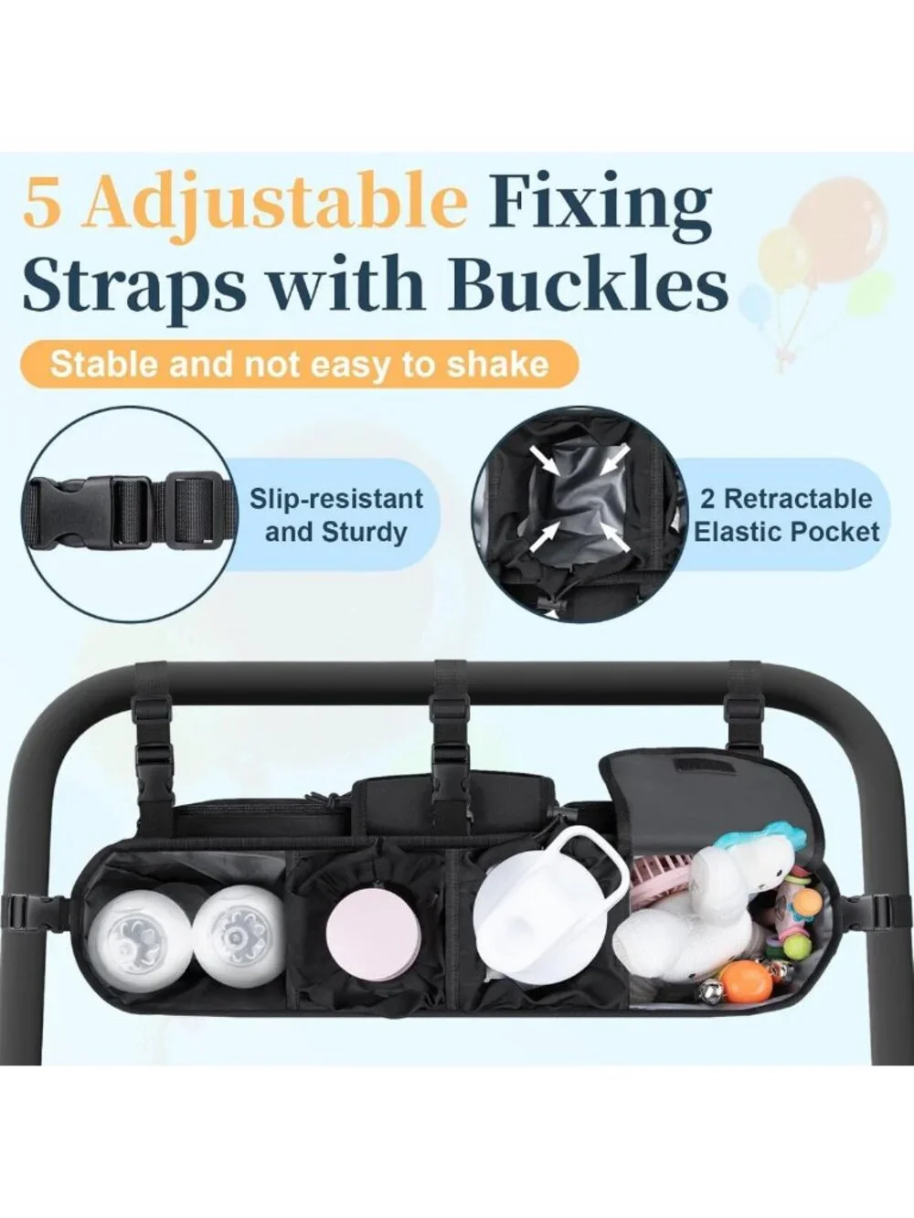 Double Stroller Organizer with Cooler Bag - Universal Fit for Double Strollers